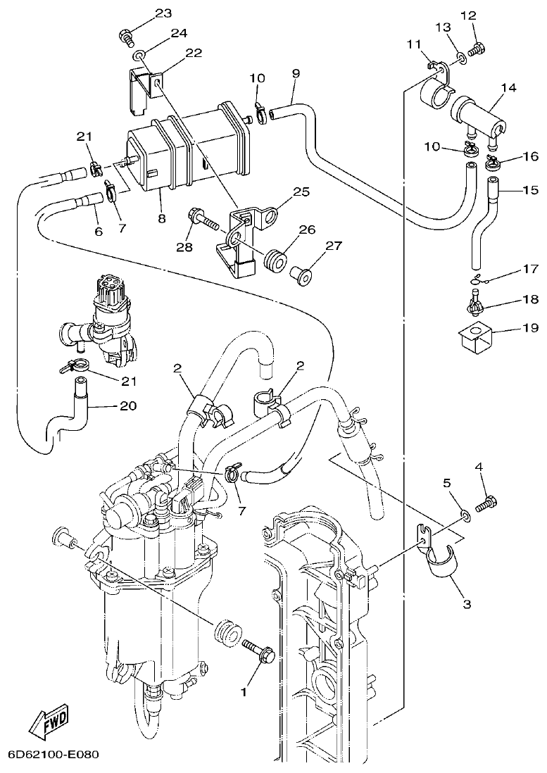 Yamaha F80BET, F100DET INTAKE 3 parts diagram